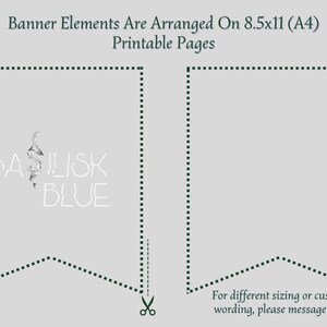 Pu&ograve; includere: Modello di banner stampabile con un bordo a linea punteggiata. Il banner ha la forma di un pennone e presenta il testo "BASILISK BLUE" in bianco. Il modello &egrave; progettato per adattarsi a carta di formato A4.