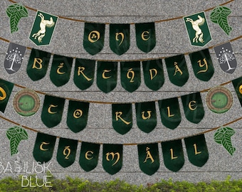 Printable Fantasy Birthday Banner - Medieval  Birthday Sign - One Birthday To Rule Them All - Medieval Bunting Flags - Elven Themed Party
