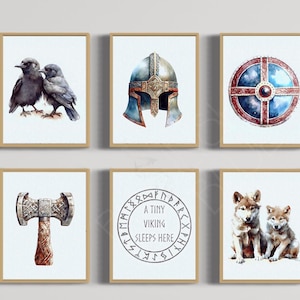 Arte per la cameretta dei bambini vichinga - Arte murale della mitologia norrena - Cameretta dei bambini fantasy medievale - Decorazioni rustiche per la cameretta dei bambini - Download digitale - Stampabile