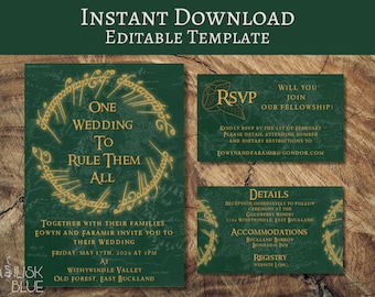 Fantasy Wedding Invitation Template - One Wedding To Rule Them All - Medieval Themed - Fantasy Nerd Party - Animated - Digital Download