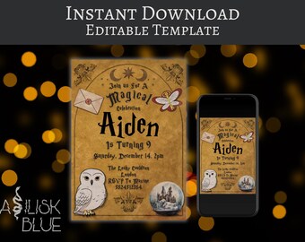Wizard Birthday Invitation Template - Magic Theme Birthday Party - Potter Birthday Invitation - Printable Electronic Invite Evite