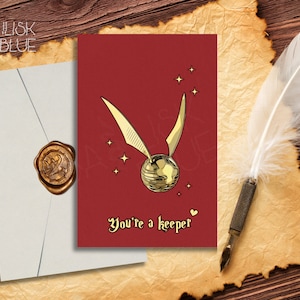 Printable Wizard Greeting Card - You're A Keeper - Nerdy Romantic Funny Birthday Card Anniversary Gift For Book Lover - Download And Print