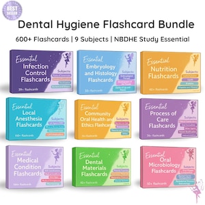 Pacote de Estudos de Flashcards sobre Higiene Dental – Mais de 600 Cartões para Preparação para o Conselho e Escola do NBDHE | 9 Conjuntos de Disciplinas | Auxílio de Estudo para Estudantes