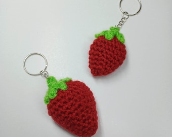 Handmade Crocheted Red Strawberry Keychain | Strawberry Amigurumi Charm | Strawberry Purse Accessory | Cute Backpack Charm