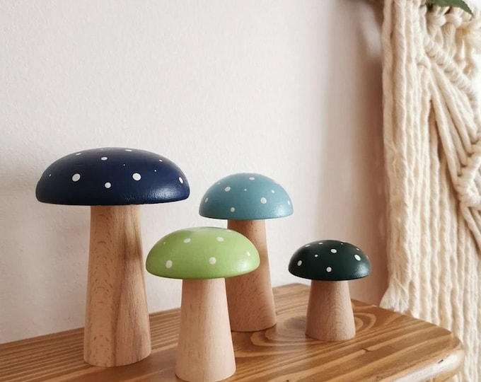 Design Wooden Mushrooms Wooden Mushroom Toys 4 Pieces Waldorf - Etsy
