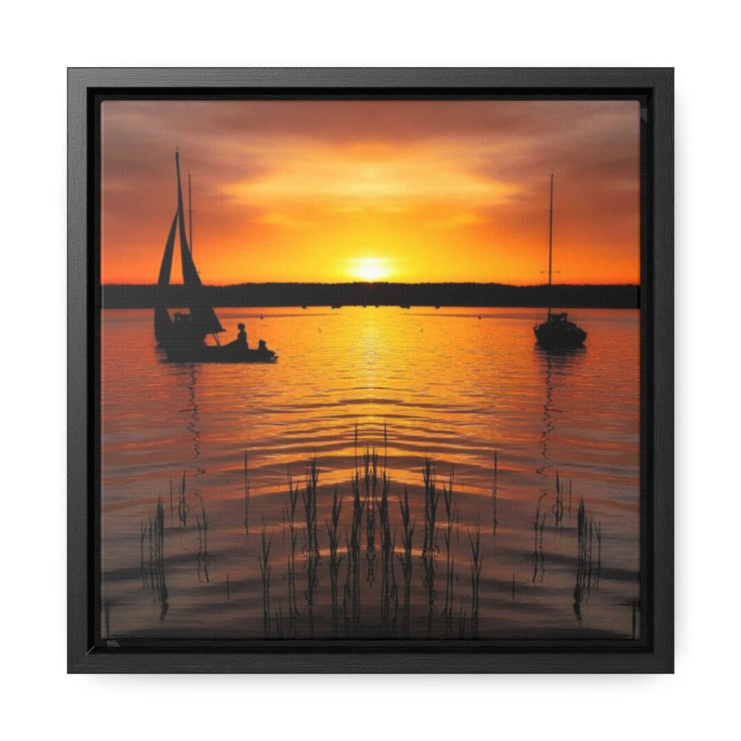 Sunset Boat Art Print Seaside Coast Canvas Wall Art Beach Peaceful