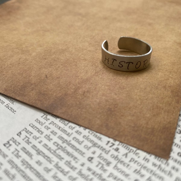 History Huh Book Quote Ring, Red White and Royal Blue Handmade Metal Stamped Ring, Unique Gifts for Readers, Booktok Accessories