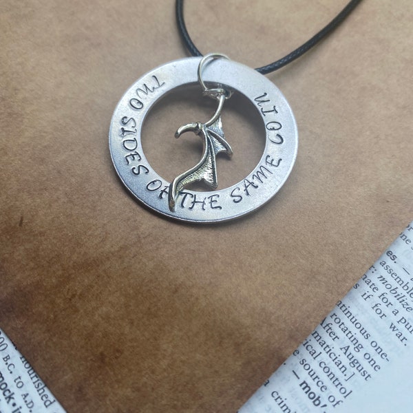 Merlin Inspired Quote Necklace- “Two Sides of the Same Coin” Handmade Metal Stamped Charm Necklace- Arthur Pendragon and Merlin Necklace