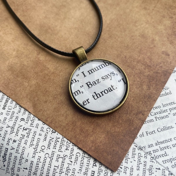 Baz Pitch Book Quote Necklace, Carry On Simon Snow Inspired Handmade Book Necklace, Booktok Accessories