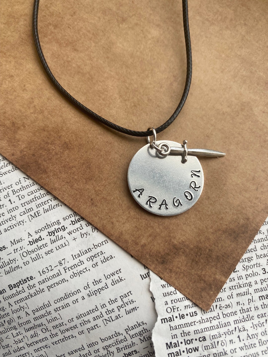 Aragorn Charm Necklace Lord of the Rings Handmade Metal Stamped