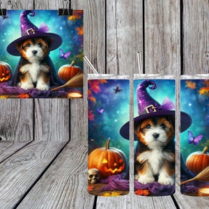 Shih Tzu Witch 20oz Skinny Tumbler Wrap, Sublimation Design Template, Straight .png Digital Download.