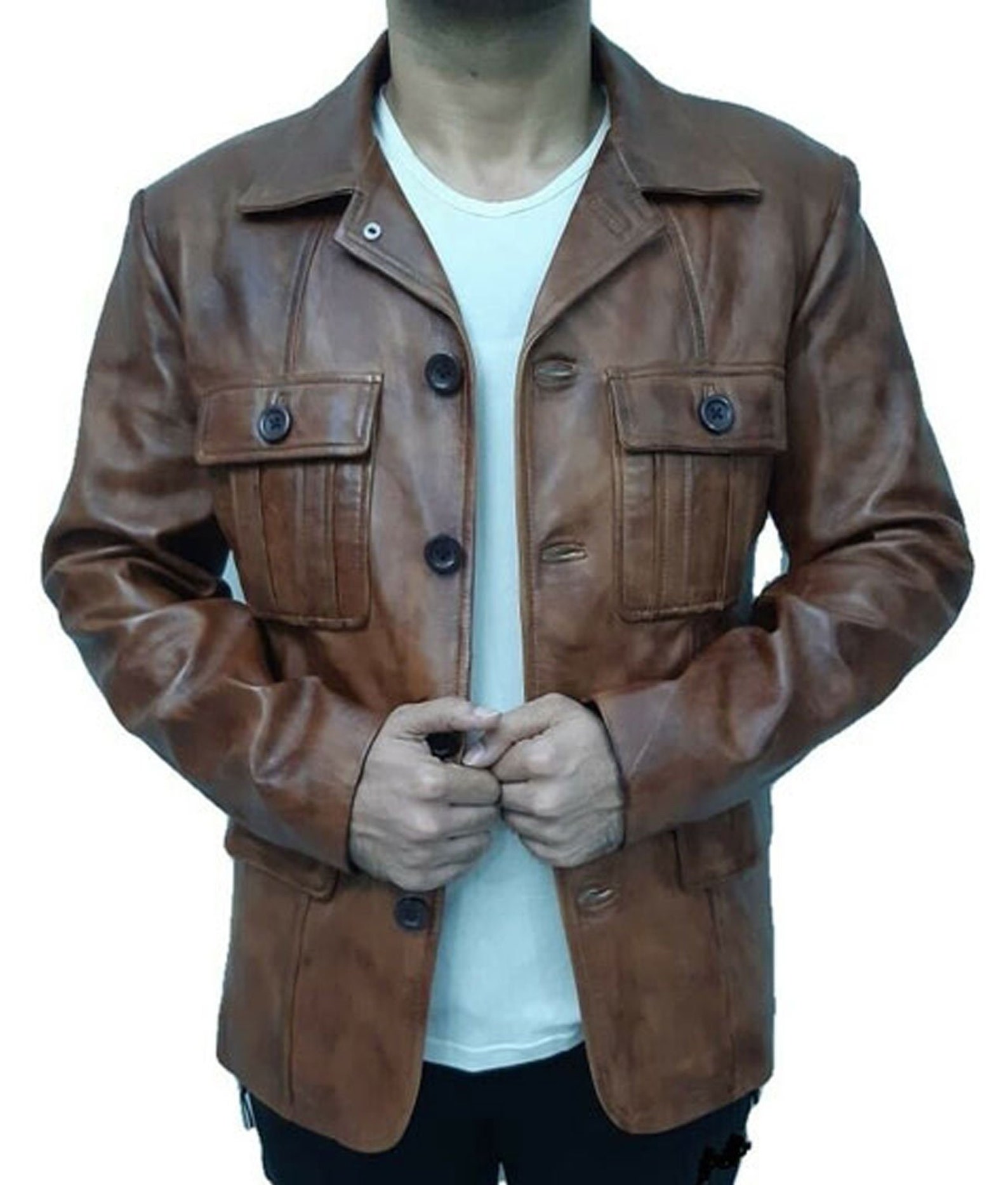 Handmade Mark Russell Brown Leather Jacket Costume Etsy