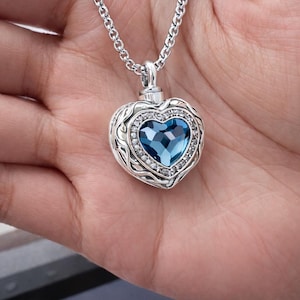 Pendentif coeur en cristal bleu de luxe en argent sterling, bijoux de crémation, urne, collier pour cendres, incinération pour humain, animal de compagnie, collier cadeau commémoratif
