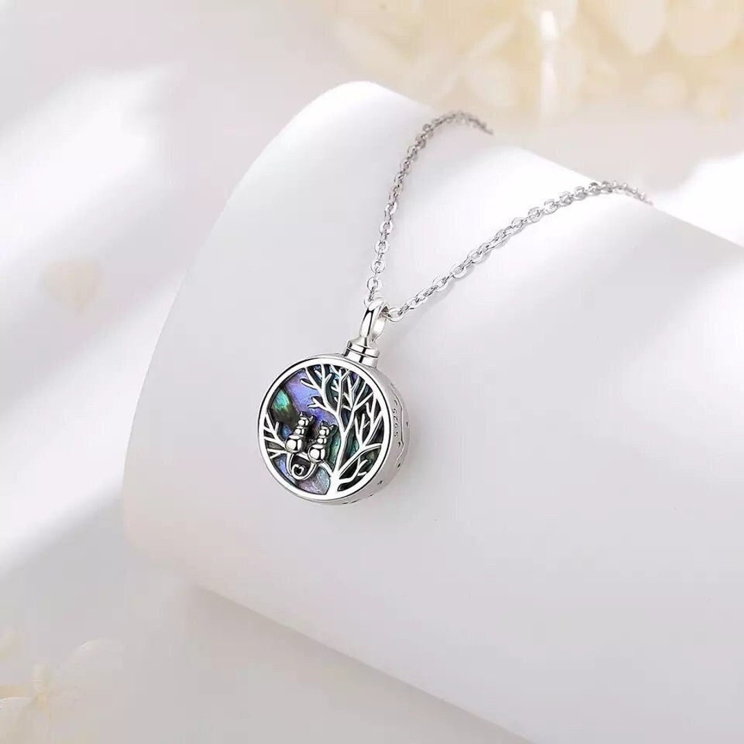 Cat Cremate Jewelry for Ashes, Sterling Silver Urn Necklace for Ashes