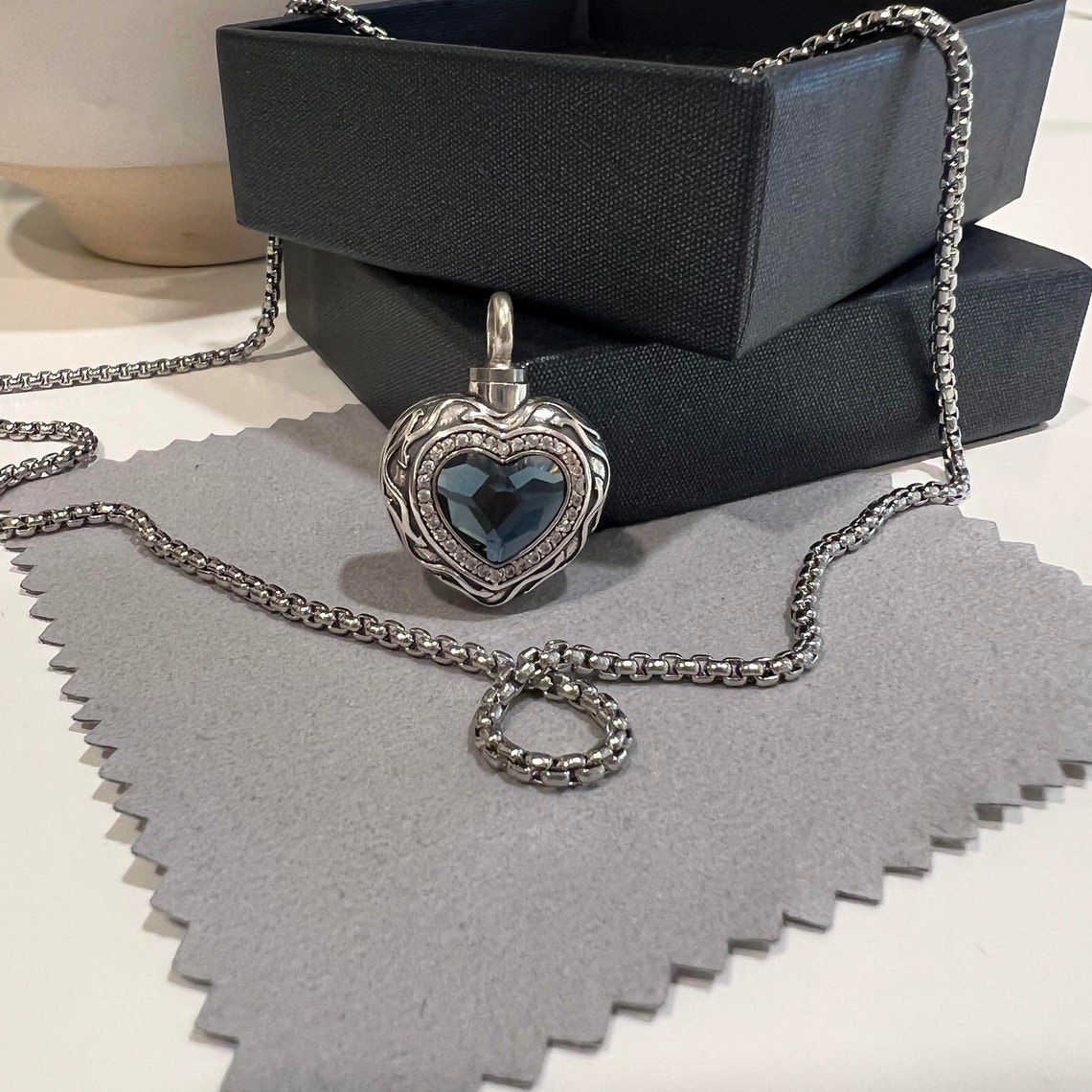 Luxury Sterling Silver Blue Heart Crystal Pendant Cremation Etsy
