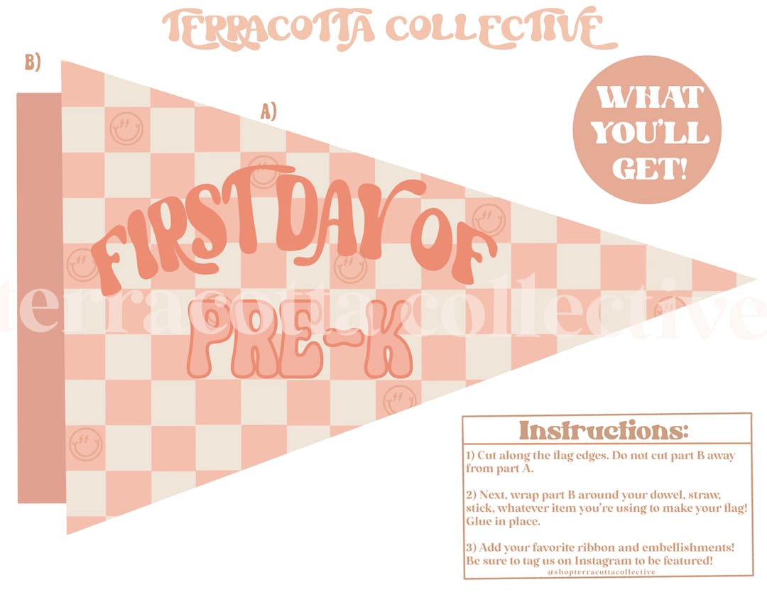 First Day of School Flag Printables : Pre K 8th Grade Etsy