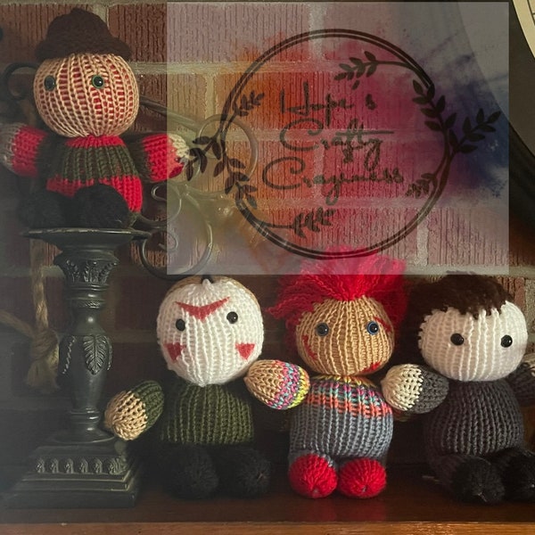 Knitting machine patterns for slasher dolls