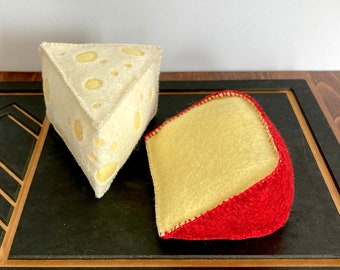 Handmade Felt Cheese Pair | Play Cheese Set | Pretend Play Kitchen Food | Kids Toy Cheese Set | Felt Swiss Cheese | Felt Gouda | Play Cheese