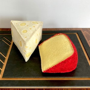 Handmade Felt Cheese Pair | Play Cheese Set | Pretend Play Kitchen Food | Kids Toy Cheese Set | Felt Swiss Cheese | Felt Gouda | Play Cheese