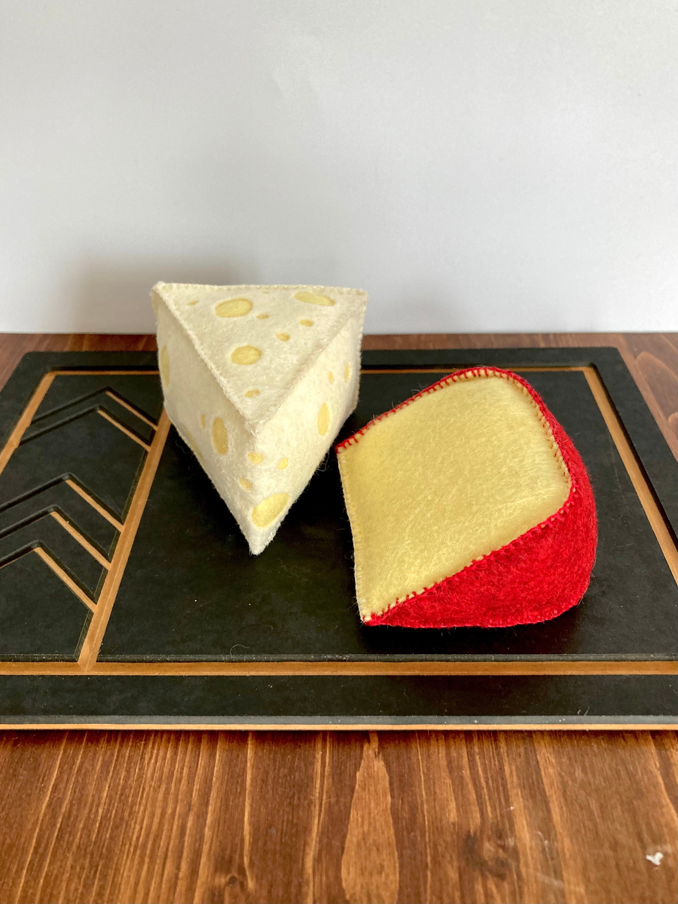 Handmade Felt Cheese Pair | Play Cheese Set | Pretend Play Kitchen Food | Kids Toy Cheese Set | Felt Swiss Cheese | Felt Gouda | Play Cheese