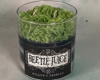 Beetlejuice Candle: Mango Grapefruit Scented, Coconut Wax, Spooky Decor
