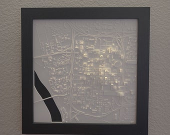 KANSAS CITY MISSOURI 3D-Printed Map 10"x10" | wall-hangable eco-designed city decor | by MiniCity3D