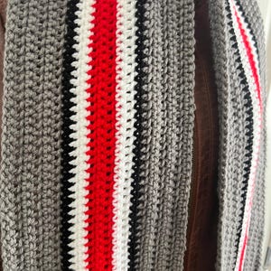 Hand Crocheted Bright Scarlett Red and Gray Ohio State inspired Scarf | Buckeye Football Gear | Unisex | Winter | Holiday True Red and Gray