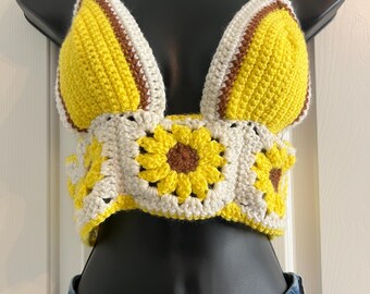 Sunflower Crochet Crop Top: Boho Festival Shirt