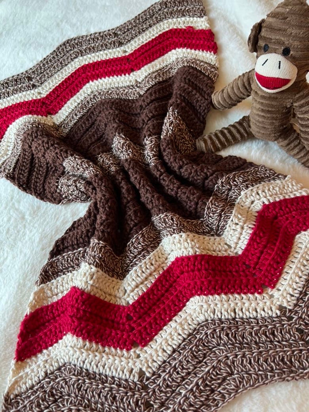 Sock Monkey Baby Blanket Baby Shower Gift Ready to Ship Sock Monkey