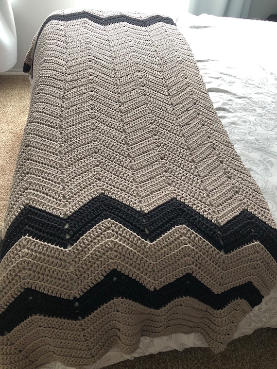 Large T shirt Material Crochet Blanket Handmade Throw Ready to Ship T shirt Yarn Taupe and Black Large Blanket Mothers Day Gift Etsy Canada