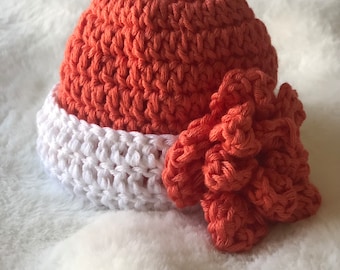 Handmade, Crocheted Baby Hat with Flower
