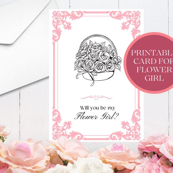 Flower Girl Proposal Card | Printable Will You Be My Flower Girl Card | Junior Bridesmaid Invite | Wedding Checklist | Pink Flower Girl Card