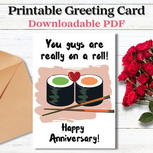 Tarjeta de feliz aniversario de Sushi Pun para padres / Platos japoneses Regalo para amantes del sushi / Tarjeta de felicitación divertida para parejas juntas para siempre