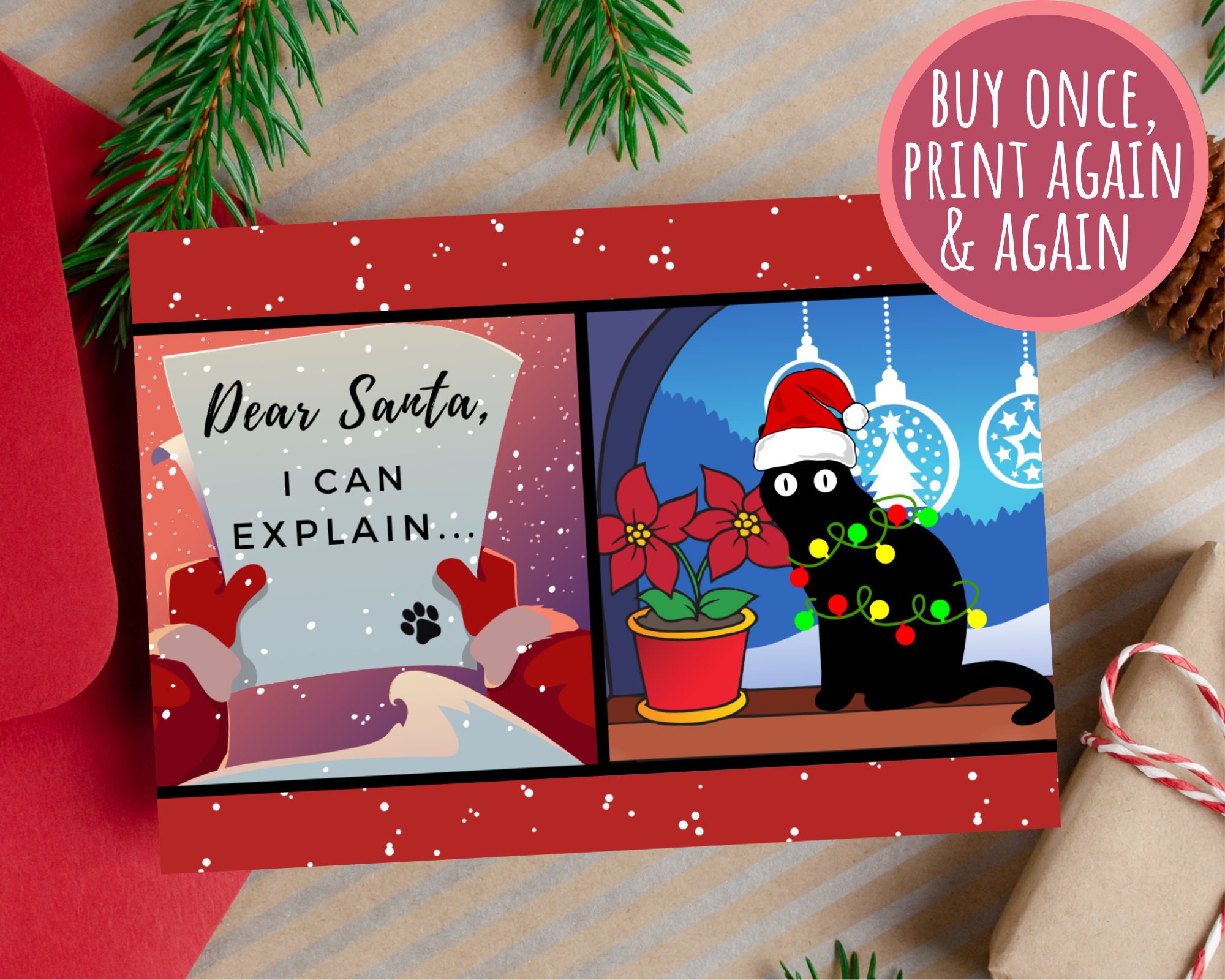 Funny Cat Christmas Card 'Festive AF' - Hilarious Xmas Card For Cat Mums & Dads