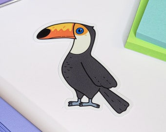 Cute Toco Toucan Die-Cut Vinyl Sticker | Tropical Cartoon Bird Sticker for Water Bottles, Laptops, Journals