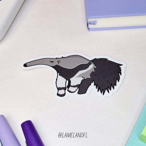 Happy Giant Anteater Die-Cut Vinyl Sticker | Cute Wildlife Animal Waterproof Sticker for Laptops, Water Bottle, or Journal