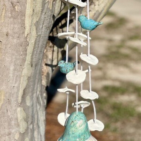 Wind Chime 2 Mushrooms and 2 Birds by Poor House Pottery*FOUR STRAND*Bereavement-Mom-Friend-Wedding-Fathers Day-Mothers Day-Happy-Birthday!!