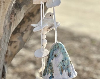 Wind Chime 2 Mushrooms and 2 Birds by Poor House Pottery***FOUR STRAND***Bereavement-Mom-Friend-Wedding-Memorial-Mothers Day-Happy-Birthday!