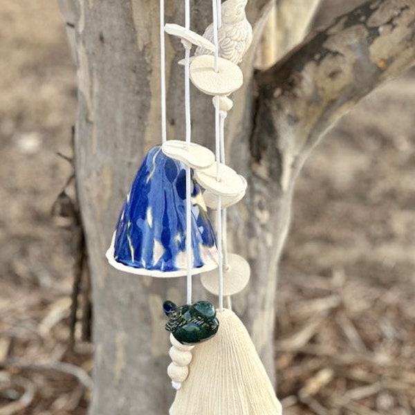 Wind Chime 2 Mushrooms and 2 Birds by Poor House Pottery***FOUR STRAND***Bereavement-Mom-Friend-Wedding-Easter-Mothers Day-Happy-Birthday!