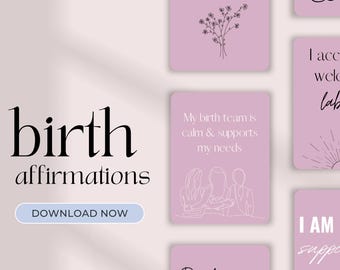 Birth Affirmation Cards, 44 Pink Digital Cards, Printable Hypnobirthing Affirmations, Instant Download
