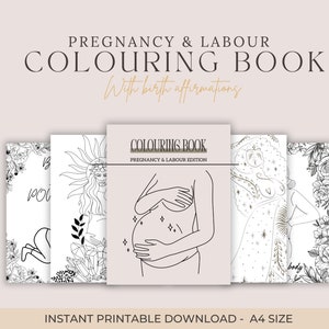 Livre de coloriage sur l'accouchement, affirmations stimulantes, activité d'accouchement amusante, téléchargement PDF instantané