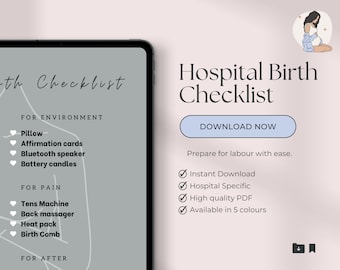 Hospital Birth Checklist by Birth Doula, Digital A4 Size, Printable