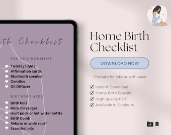 Home Birth Checklist von Birth Doula, digitale A4 Größe, Printable