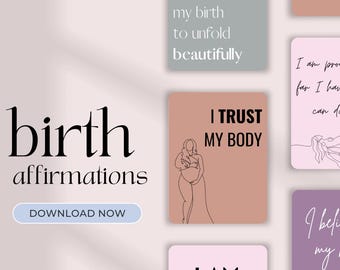 Birth Affirmation Cards, 44 Earthy Tones Digital Cards, Printable, Hypnobirthing Affirmations, Instant Download