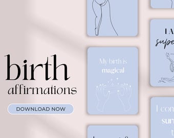 Affirmationskarten zur Geburt, 44 blaue digitale Karten, bedruckbar, Hypnobirthing Affirmationen, Instant Download