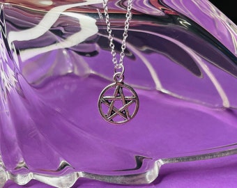 Pentagram Charm Necklace- Star, Pentacle, Gift, Silver, 18 Inch