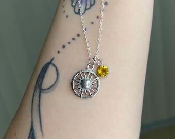 Sun Charm Necklace- Yellow, Gift, Silver, 20 Inch