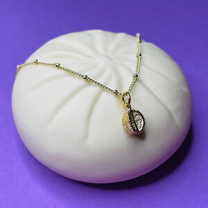 Durian Charm Necklace- Fruit, Gift, Gold Plated, Brass, Beaded Ball, 20 Inch