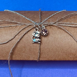 Mouse Charm Necklace- Pink Charm, Gift, Silver, 18 Inch