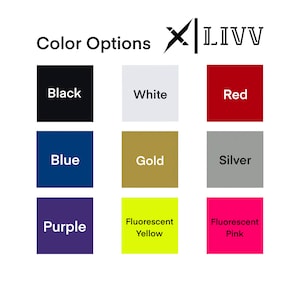 Peut inclure: Options de couleurs pour un produit, pr&eacute;sent&eacute;es sous la forme de neuf carr&eacute;s de couleur. Les couleurs sont le noir, le blanc, le rouge, le bleu, l'or, l'argent, le violet, le jaune fluorescent et le rose fluorescent.